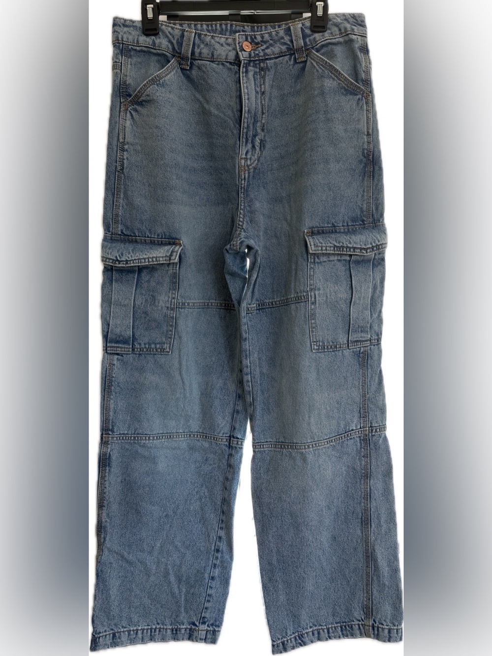 US8 Relaxed Blue Denim Cargo Jeans for Women